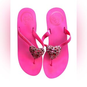 BCBGeneration Pink Flip Flops with Heart Embellishment Size 10
